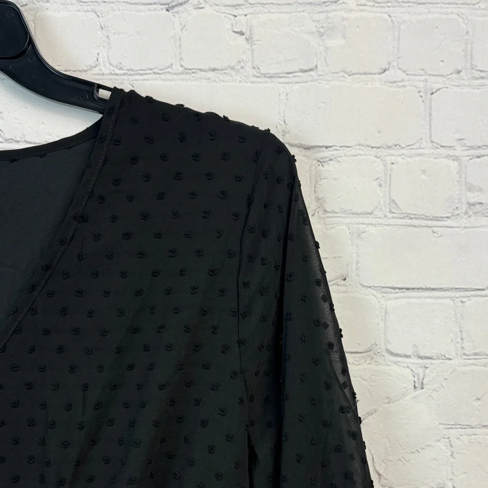 Elegant Black Dot Sheer Overlay Long Sleeve Dress Plus Size 1X - Picture 3 of 9